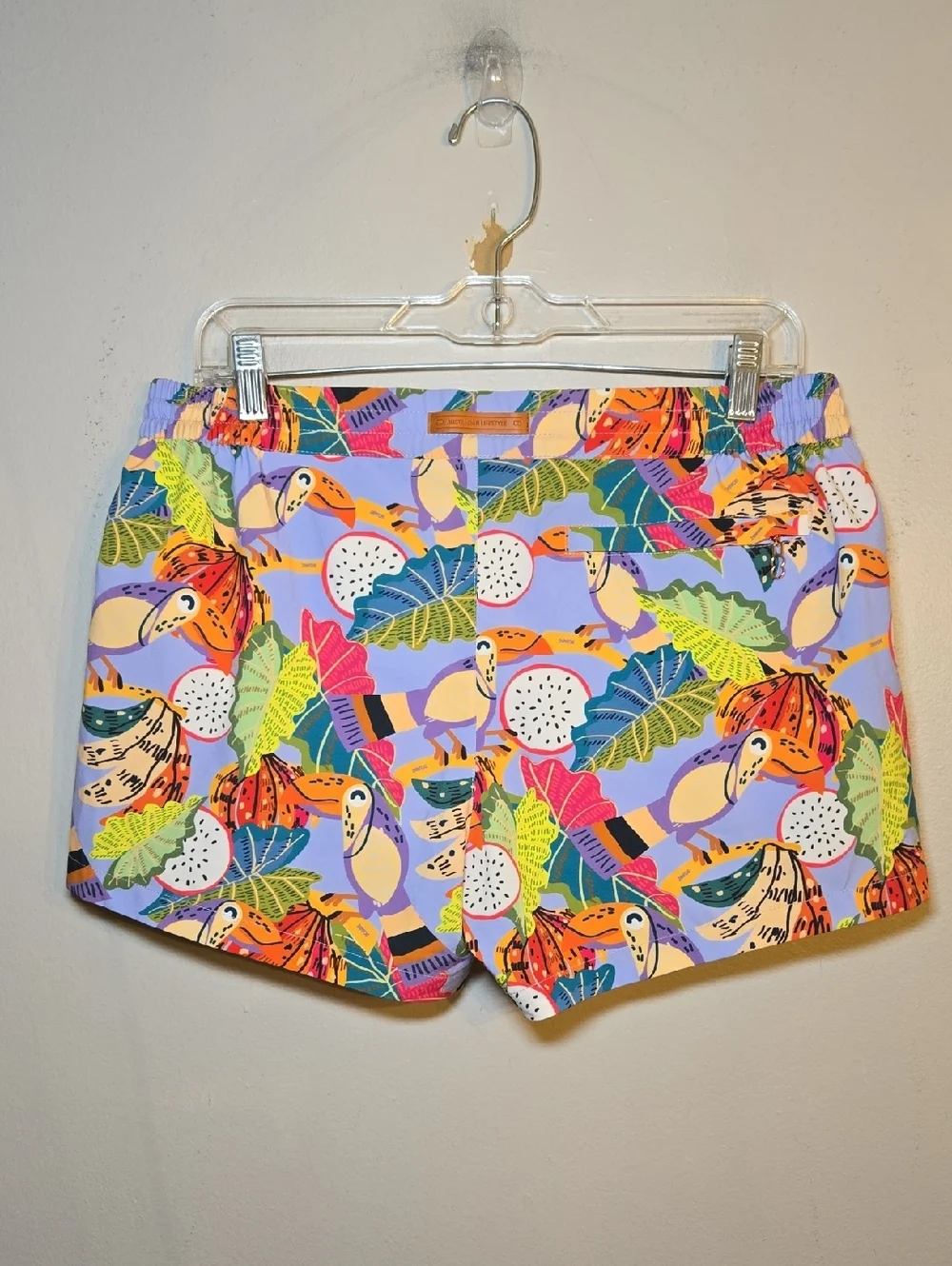 2eros Printed Bronte Lined Colorful Swim Trunks Shorts Aves Purple NWOT